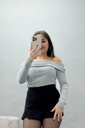 Madonna Yaka Likralı Kaşkorse Bluz Fümebeyaz - 42765.1567.