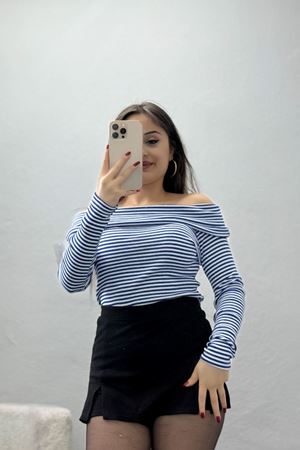 Madonna Yaka Likralı Kaşkorse Bluz Saksbeyaz - 42765.1567.