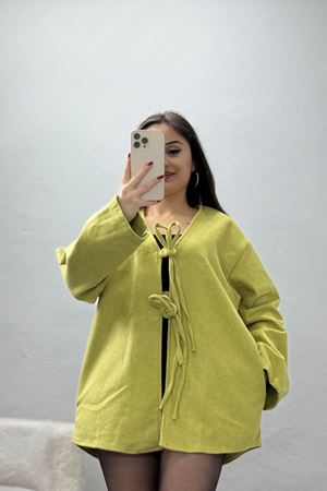 Önü Bağcıklı Kaşe Hırka Yağyeşili - 70995.1775.