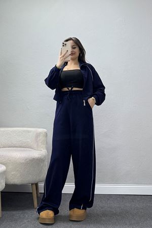 Biyeli Crop Eşofman Takımı Lacivert - 4130.1247.