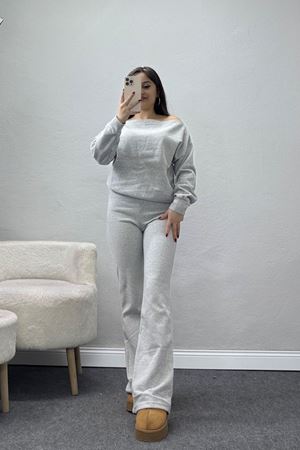 Kayık Yaka Selanik Kumaş İkili Takım Gri - 42739.1567.