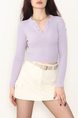 Düğmeli Triko Lila - 42697.2043.