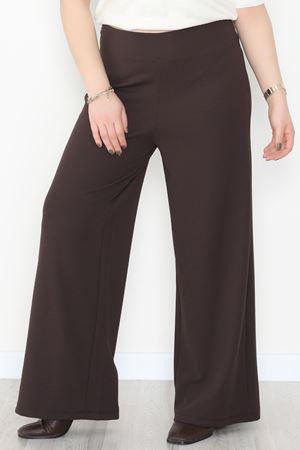 Full Likra İthal Krep Yandan Fermuarlı Büyük Beden Pantolon Kahve - 90162.1837.
