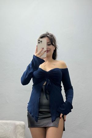 Buzzy Kumaş Önü Ayarlanabilir Büzgülü Bluz Lacivert - 1009.2119.