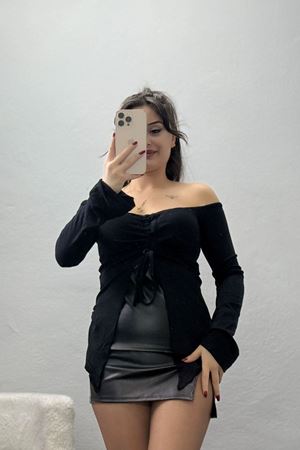 Buzzy Kumaş Önü Ayarlanabilir Büzgülü Bluz Siyah - 1009.2119.