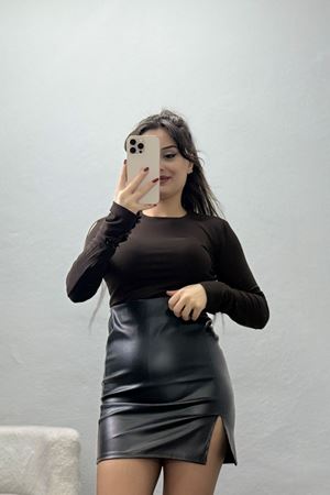 Bisiklet Yaka Kolu Fiyonklu Bluz Kahve - 1045.2119.