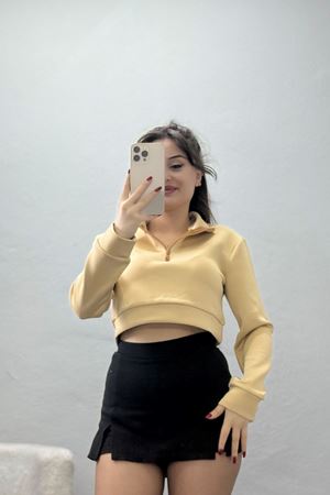 Scuba Yarım Fermuarlı Sweat Bej - 1066.2119.