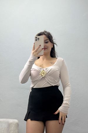 Buzzy Kumaş V Yaka Tokalı Bluz Taş - 1074.2119.