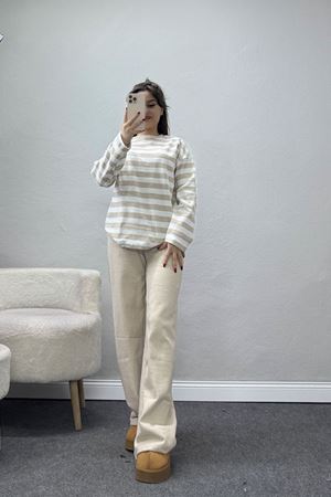 Bisiklet Yaka Raporlu İnterlok Takım Bejbeyaz - 42740.1567.