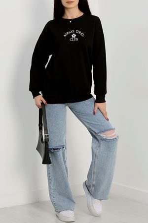 3 İplik Bisiklet Yaka Sweat Siyah - 42239.1878.