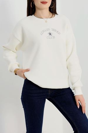 3 İplik Bisiklet Yaka Sweat Beyaz - 42239.1878.