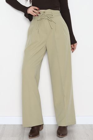 Dabıl Kumaş İp Bağlamalı Palazzo Pantolon Çağla - 51111.1991.