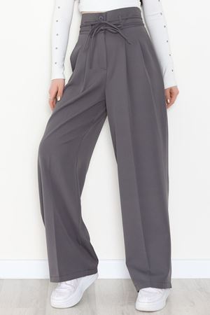 Dabıl Kumaş İp Bağlamalı Palazzo Pantolon Antrasit - 51111.1991.