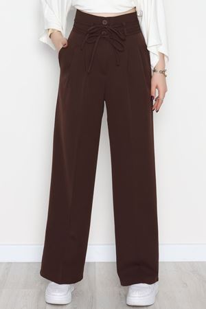 Dabıl Kumaş İp Bağlamalı Palazzo Pantolon Kahve - 51111.1991.