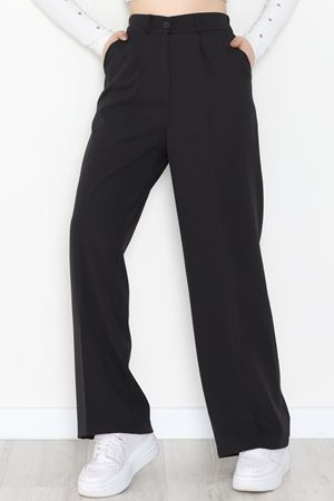 Dabıl Kumaş Bel Lastikli Palazzo Pantolon Siyah - 2082.1991.