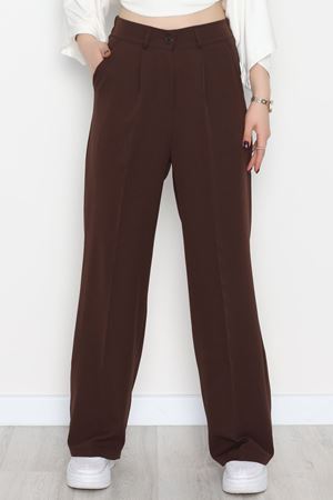 Dabıl Kumaş Bel Lastikli Palazzo Pantolon Kahve - 2082.1991.