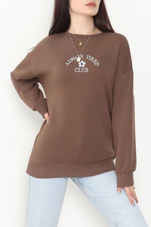 3 İplik Bisiklet Yaka Sweat Açıkkahve - 42239.1878.