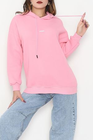 3 İplik Kapşonlu Baskılı Sweat Pembe - 42223.1878.