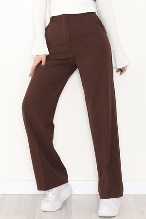 Dabıl Kumaş Yan Düğmeli Palazzo Pantolon Kahve - 2086.1991.