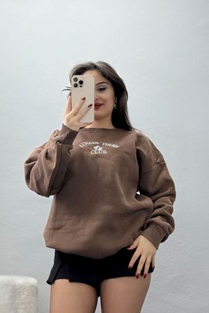 3 İplik Bisiklet Yaka Sweat Açıkkahve - 42239.1878.