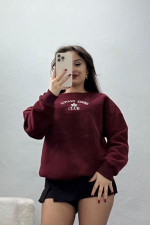 3 İplik Bisiklet Yaka Sweat Koyubordo - 42239.1878.