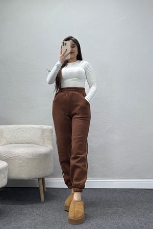 3 İplik Biyeli Eşofman Altı Kahve - 30103.1878.