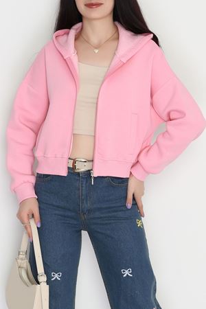 3 İplik Kompakt Oversize Fleto Cepli Sweat Pembe - 42506.1878.