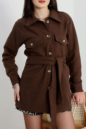 Çift Cepli Kuşaklı Tunik Gömlek Acıkahve - 70991.1775.