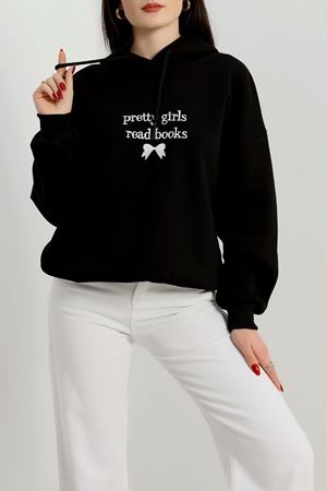 3 İplik Kapşonlu Nakışlı Sweat Siyahbeyaz - 42228.1878.