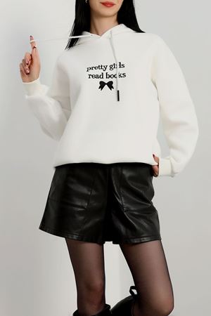 3 İplik Kapşonlu Nakışlı Sweat Ekrusiyah - 42228.1878.