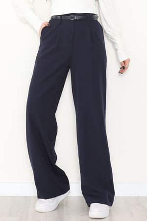 Dabıl Kumaş Kemerli Palazzo Pantolon Lacivert - 2085.1991.