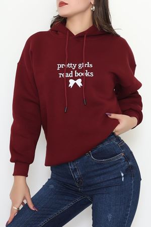 3 İplik Kapşonlu Nakışlı Sweat Koyubordobeyaz - 42228.1878.