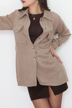 Çift Cepli Kuşaklı Tunik Gömlek Bej - 70991.1775.