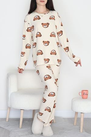 Süet Alt Üst Aynı Pijama Takımı Bejkahve - 118.1287.