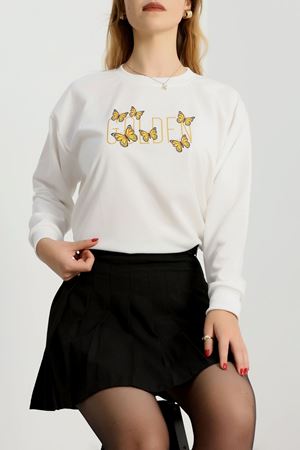 2 İplik Baskılı Sweatshirt Ekru - 31303.1878.