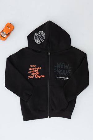 8-12 Yaş 3 İplik Şardonlu Fermuarlı Sweat Siyah - 3264309.1576.