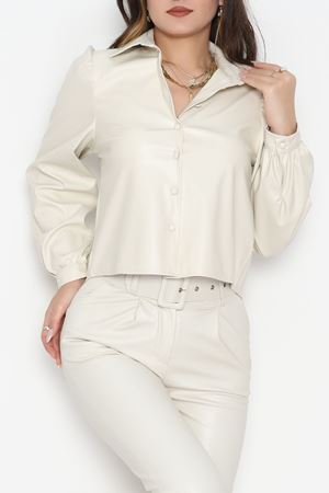 Deri Düğmeli Gömlek Taş - 51076.1779.