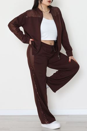 Pul Garnili 2 İplik Büyük Beden Eşofman Takımı Kahve - 52108.1567.