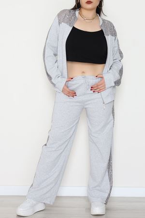 Pul Garnili 2 İplik Büyük Beden Eşofman Takımı Gri - 52108.1567.