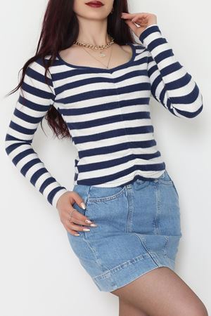 Kalp Yaka Büzgülü Kaşkorse Bluz Lacibeyaz - 51092.1567.