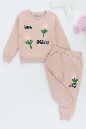 2-5 Yaş 3 İplik Şardonlu Eşofman Takımı Ten - 5264353.1576.