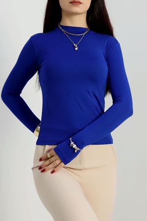 Dik Yaka Parmak Geçmeli Viskon Body Saks - 40076.599.