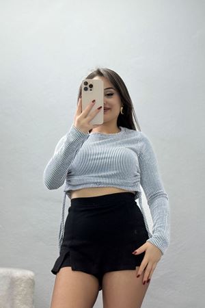 Su Yolu Kumaş Yan Bağlama Detay Bluz Laci - 1018.2119.