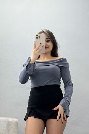 Madonna Yaka İspanyol Kol Bluz Antrasit - 1046.2119.