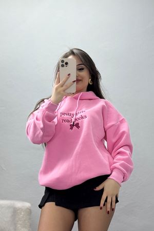 3 İplik Kapşonlu Nakışlı Sweat Pembemor - 42228.1878.