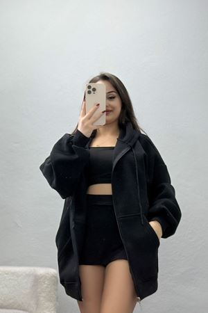 3 İplik Kompakt Oversize Sweat Siyah - 42502.1878.