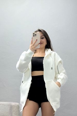 3 İplik Oversize Biyeli Sweat Ekru - 42503.1878.