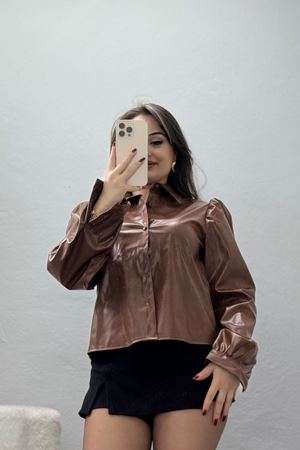 Deri Düğmeli Gömlek Acıkahve - 51076.1779.