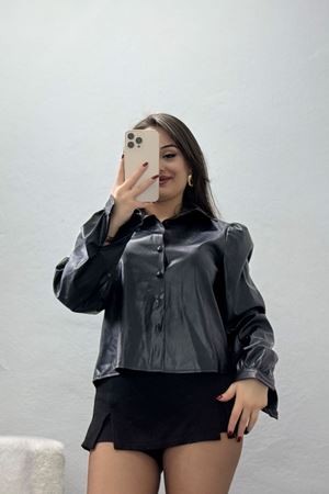 Deri Düğmeli Gömlek Siyah - 51076.1779.