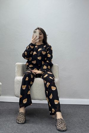 Süet Alt Üst Aynı Pijama Takımı Siyahayı - 118.1287.